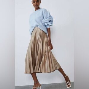Zara Metallic A-Line Pleated Skirt